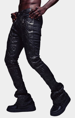 Quilted panel detail on Guapi All Black Relic Waxed Denim.