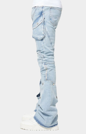 Washed aqua blue denim texture close-up