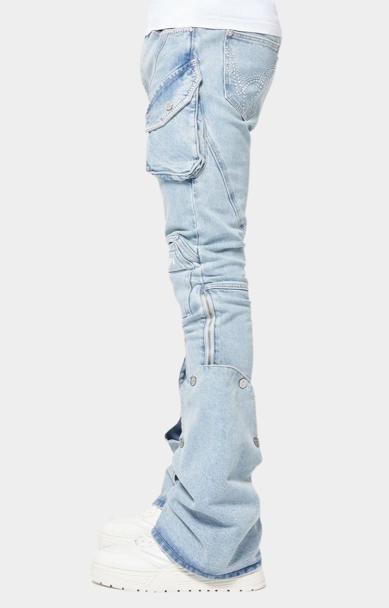 Washed aqua blue denim texture close-up