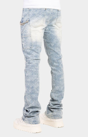 Side view of GUAPI Aqua Blue Sashiko Denim.