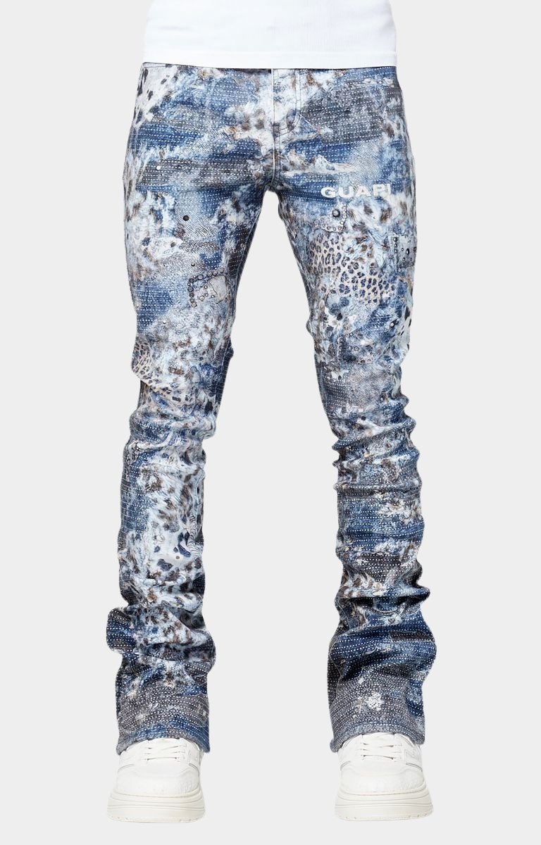 GUAPI Aqua Blue Hakai Denim front view with distressed wash.