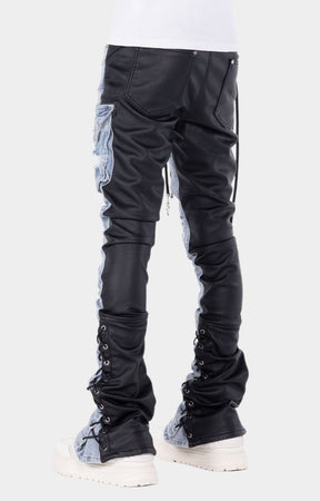 Guapi Aqua Blue Rope hybrid cargo pants with stacked leg construction and leather at back. 