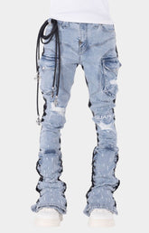 Guapi Aqua Blue Rope hybrid cargo pants with stacked leg construction.