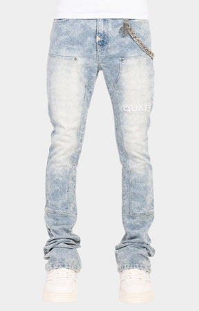 GUAPI Aqua Blue Sashiko Denim front view with patterned texture.