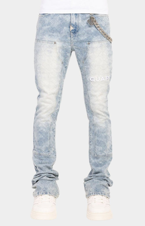 GUAPI Aqua Blue Sashiko Denim | Flared Designer Jeans