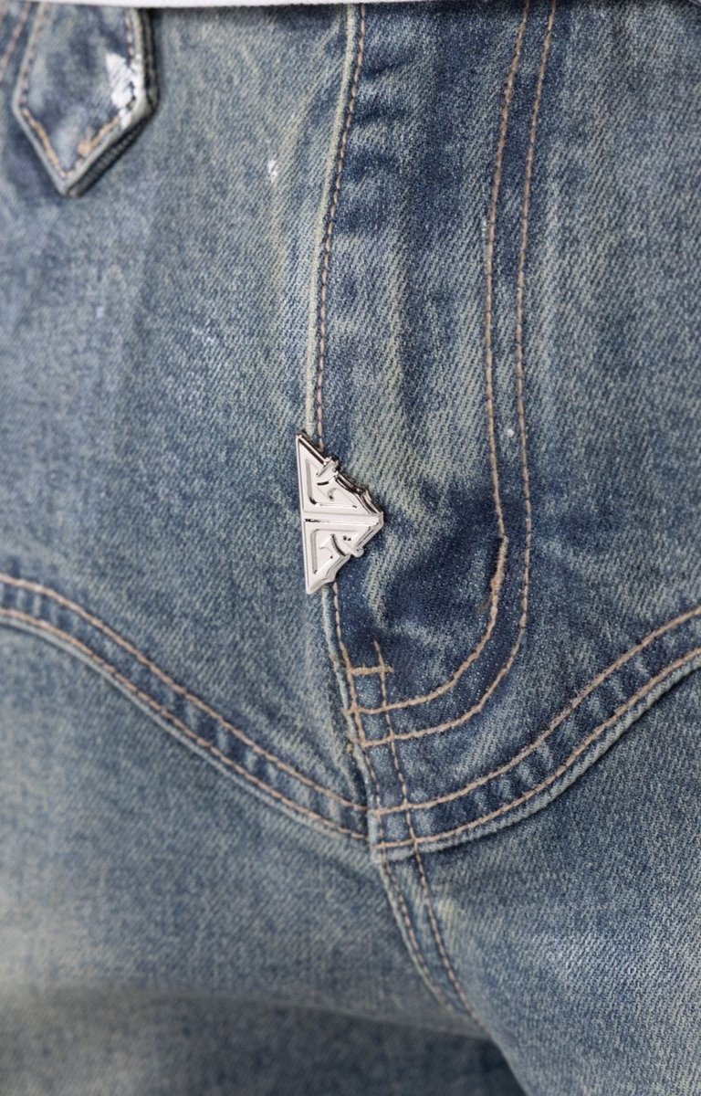 Guapi Aqua Blue Waxed Rope Stacked Cargo Denim Jeans
