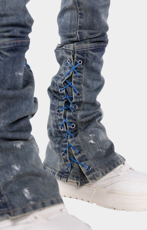 Guapi Aqua Blue Waxed Rope Stacked Cargo Denim Jeans