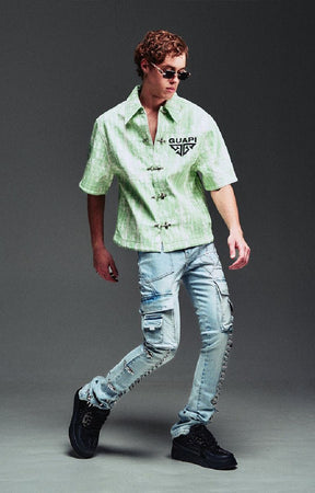 Guapi Aqua Blue Spikes Cargo Denim