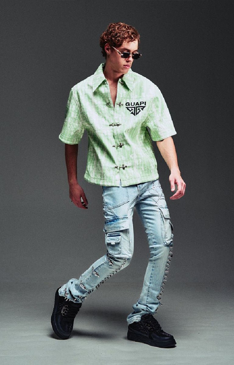 Guapi Aqua Blue Spikes Cargo Denim
