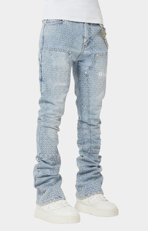 Carpenter side pocket detail on Guapi Aqua Blue denim