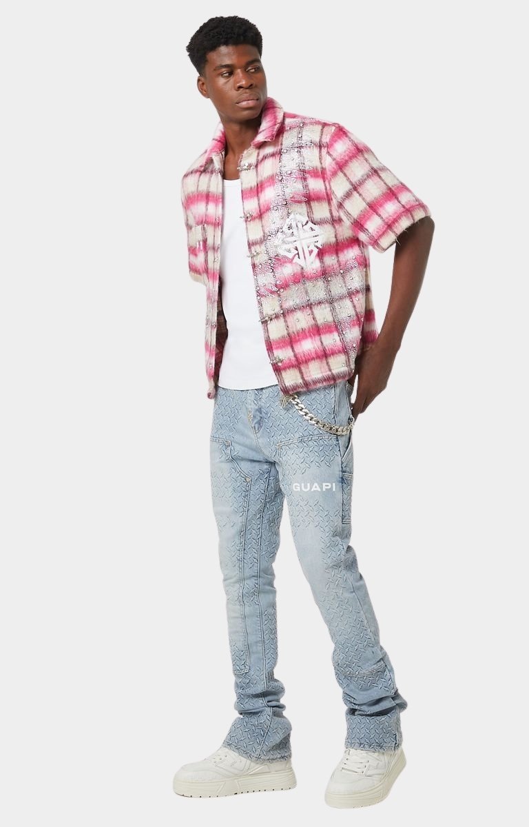 Guapi Aqua Blue Steel Plate Carpenter Denim styled streetwear look.