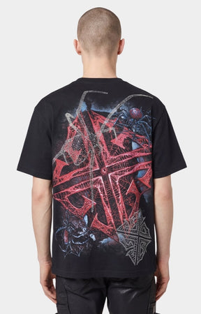 Guapi Spider tee featuring oversized back artwork and rhinestone accents.