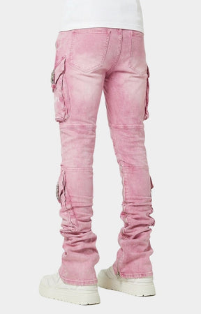Back view of GUAPI french rose black cargo denim.