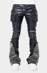 Guapi Black Coffin Arc Leather Pant V2 front view with studded flare.