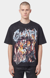 Guapi Black Cyborg rhinestone graphic t-shirt featuring oversized streetwear artwork.