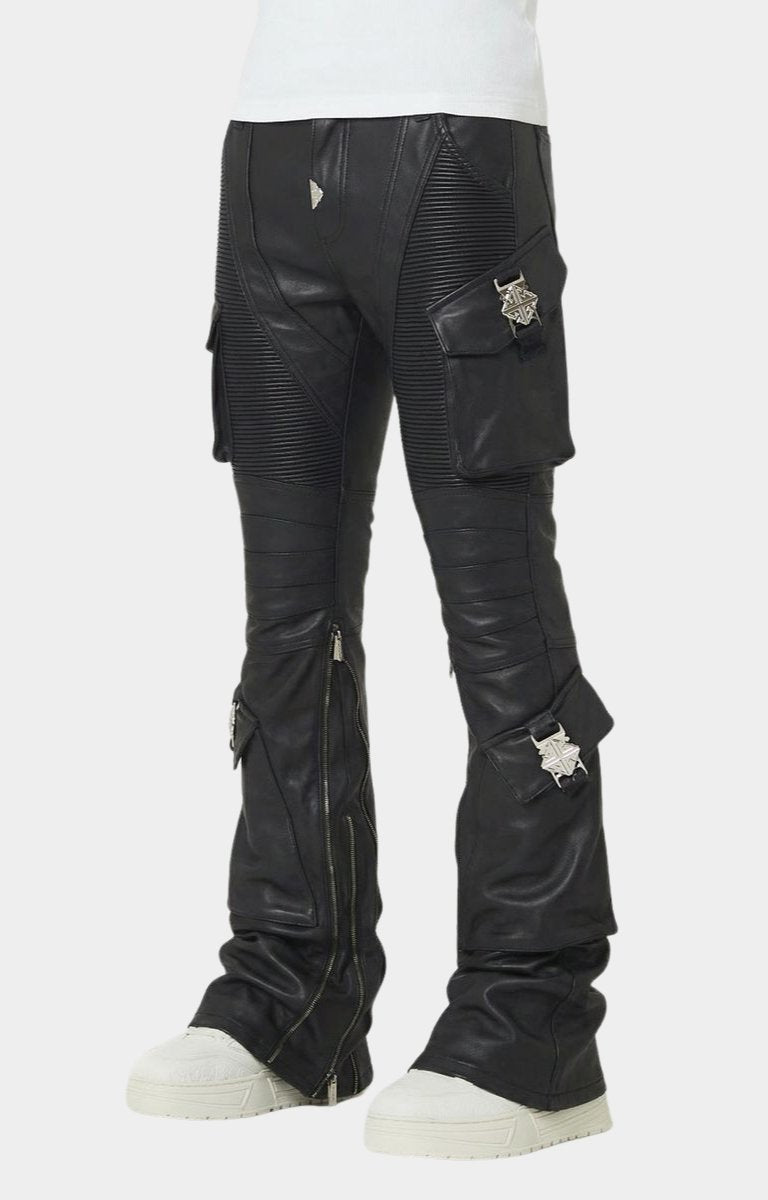 パンツ GUAPI Stacked Pants GUAPI Black Ops Leather Pant | Moto Cargo Stacked Pants