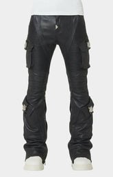 GUAPI Black Ops Leather Pant front view with cargo pockets.