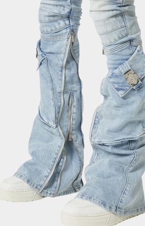 Inner calf zipper detail for adjustable flare on Guapi denim.