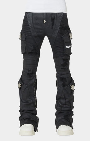 GUAPI Black Ops Waxed Denim front view with cargo pockets.