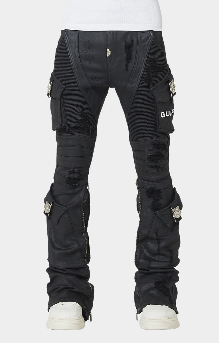 GUAPI Black Ops Waxed Denim front view with cargo pockets.