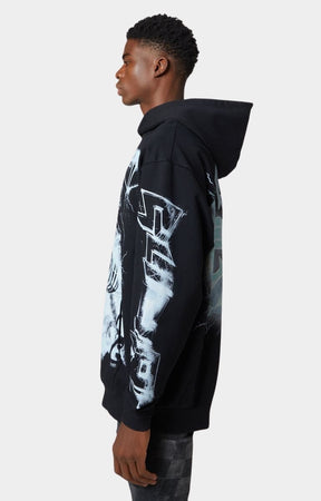 Side view featuring glowing cross and lightning bolt design