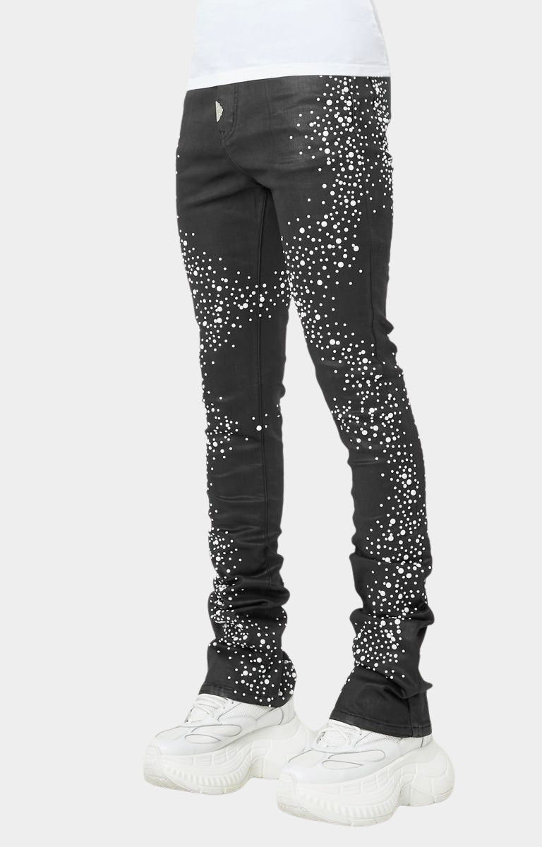 GUAPI Obsidian Black Pearls Denim with cosmic-inspired detailing.