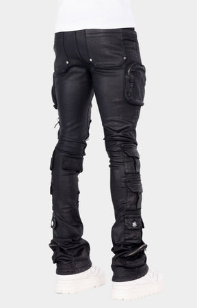 Guapi Obsidian Black Machine Gun Rhinestone Cargo Denim Jeans