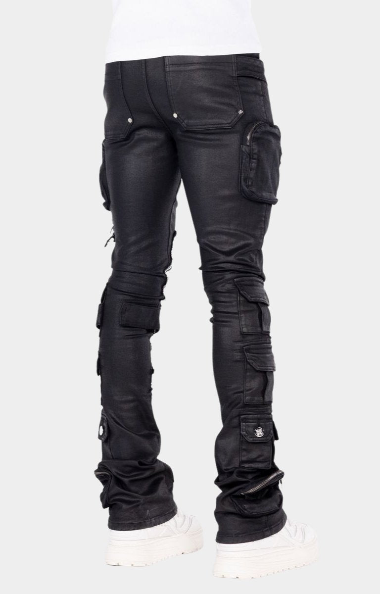 Guapi Obsidian Black Machine Gun Rhinestone Cargo Denim Jeans