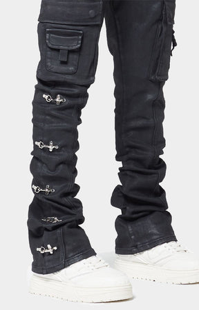 GUAPI Obsidian Black Waxed Cargo Denim