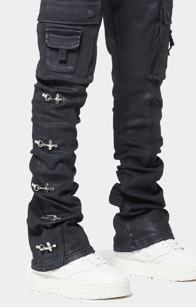 GUAPI Obsidian Black Waxed Cargo Denim