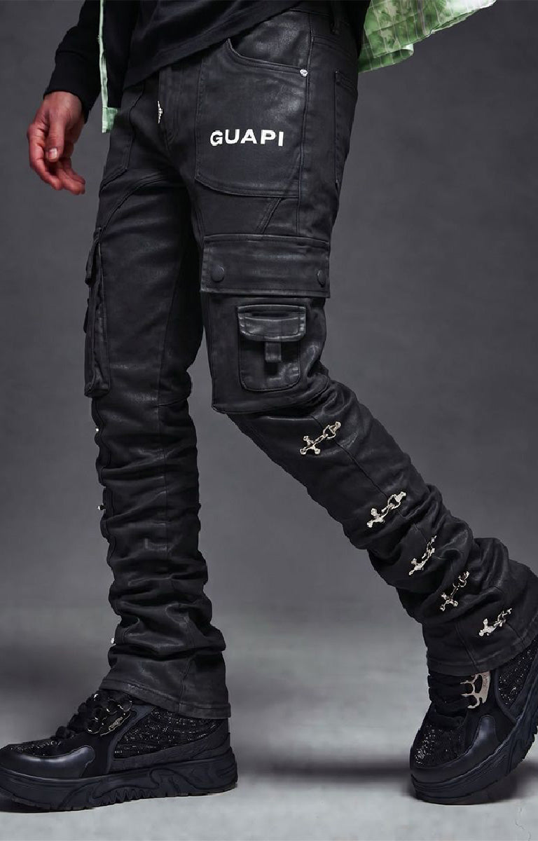 GUAPI Obsidian Black Waxed Cargo Denim