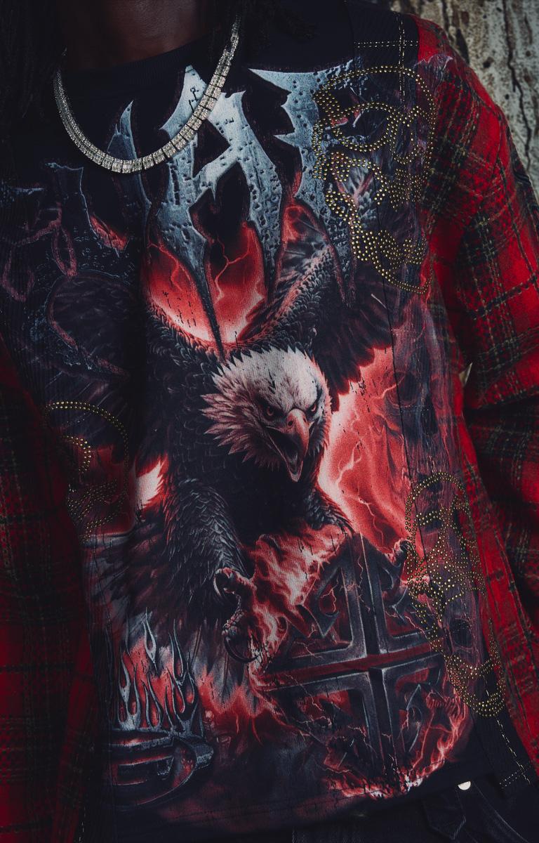 Guapi Blood Eagle Flannel Tee – Black/Red Layered Graphic Shirt