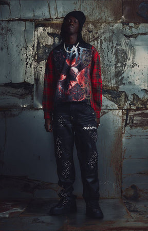 Guapi Blood Eagle Flannel Tee – Black/Red Layered Graphic Shirt