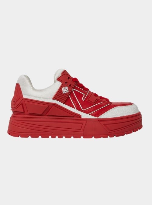 Guapi chunky elevated sole of Blood Red Reign sneakers at high street brands co.