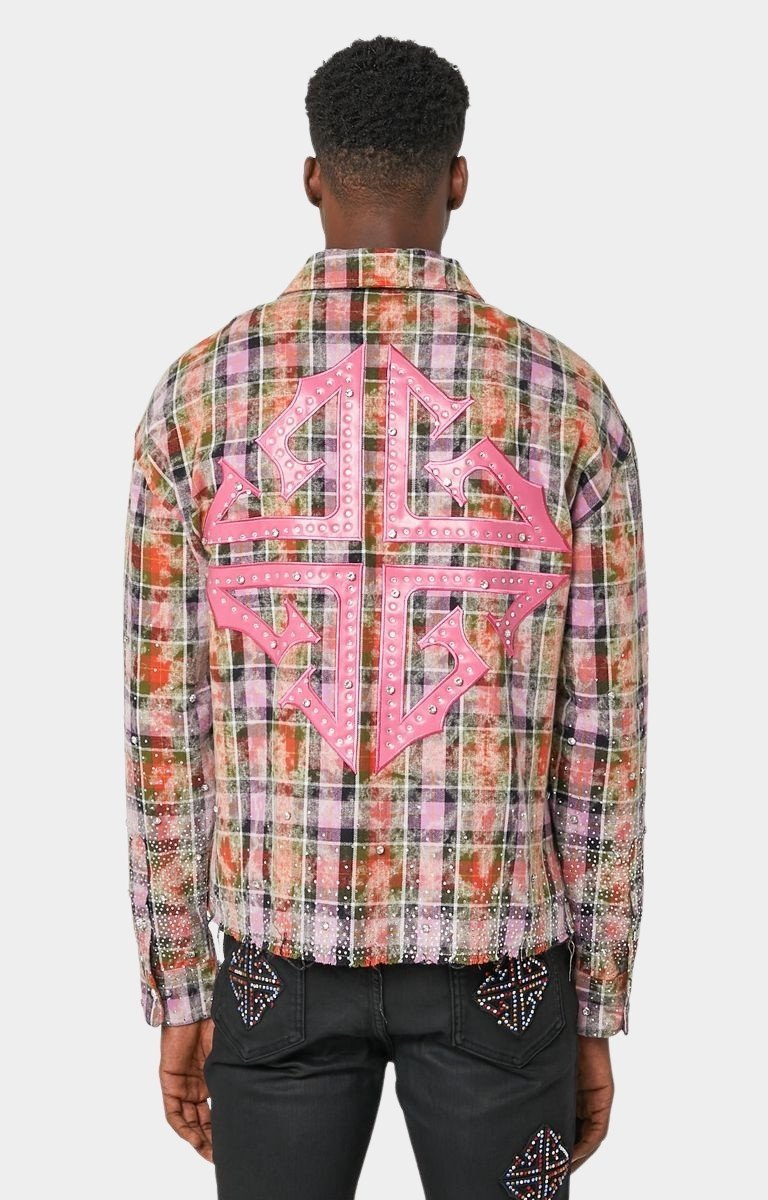 Guapi Blush Pink Rhinestone Flannel back cross design