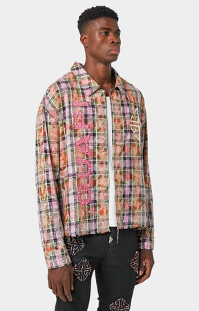 Guapi Blush Pink Rhinestone Flannel worn streetwear look