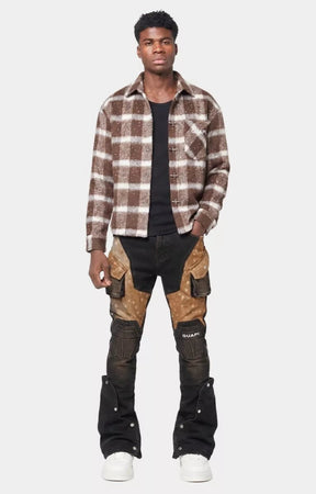 Genuine hair-on cowhide fur detail on GUAPI cargo denim.