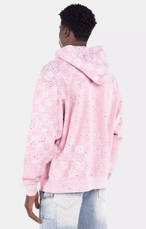 Relaxed fit GUAPI checkerboard zip hoodie styling.