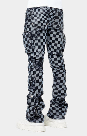 Back view of Guapi leather cargo pants with white logo emblem