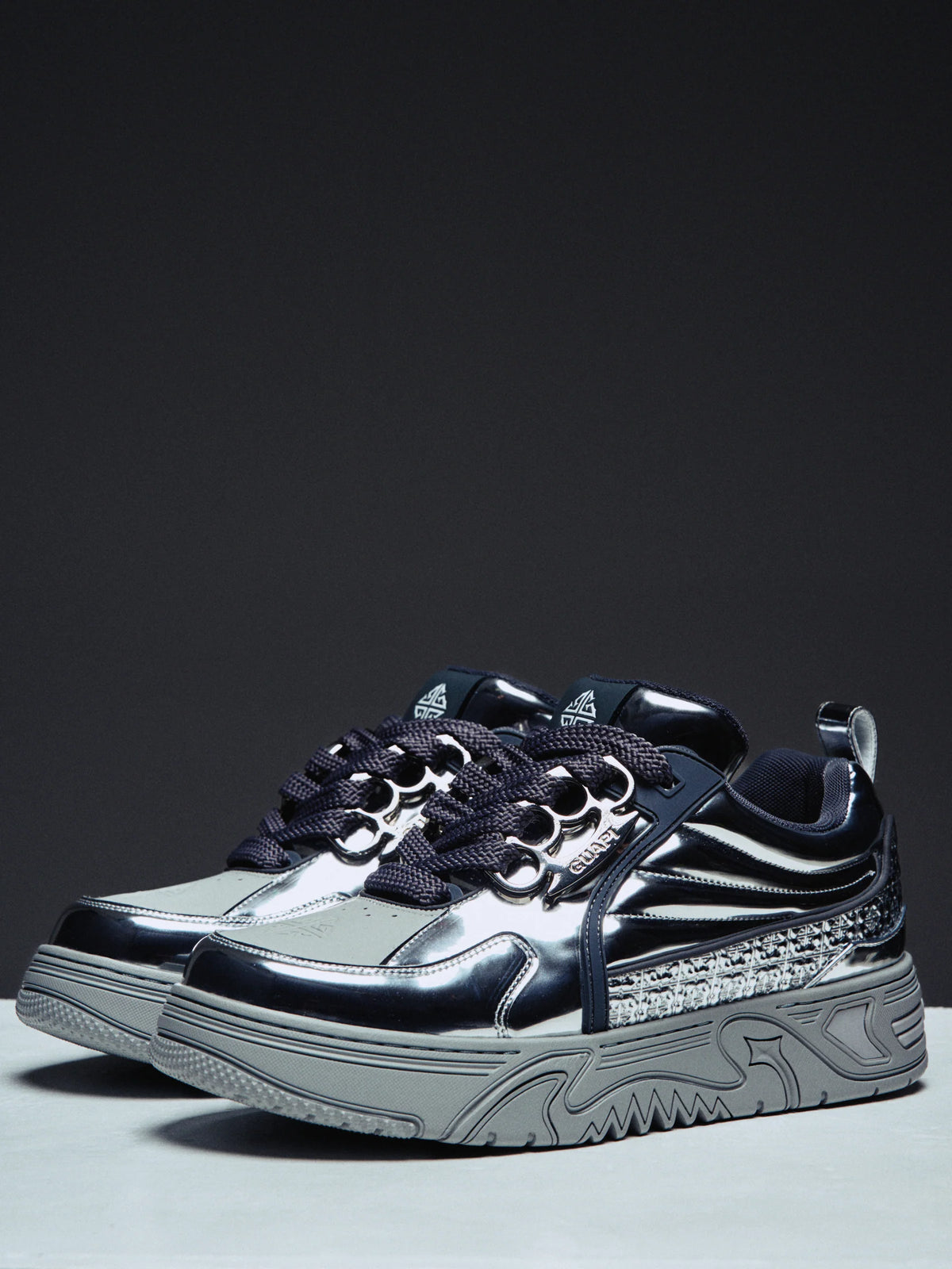 Guapi Chrome Skate Star, Metallic Leather Sneakers, Luxury Streetwear Sneakers, Designer Chrome Sneakers, Statement Fashion Sneakers, Guapi Statement Shoes.
