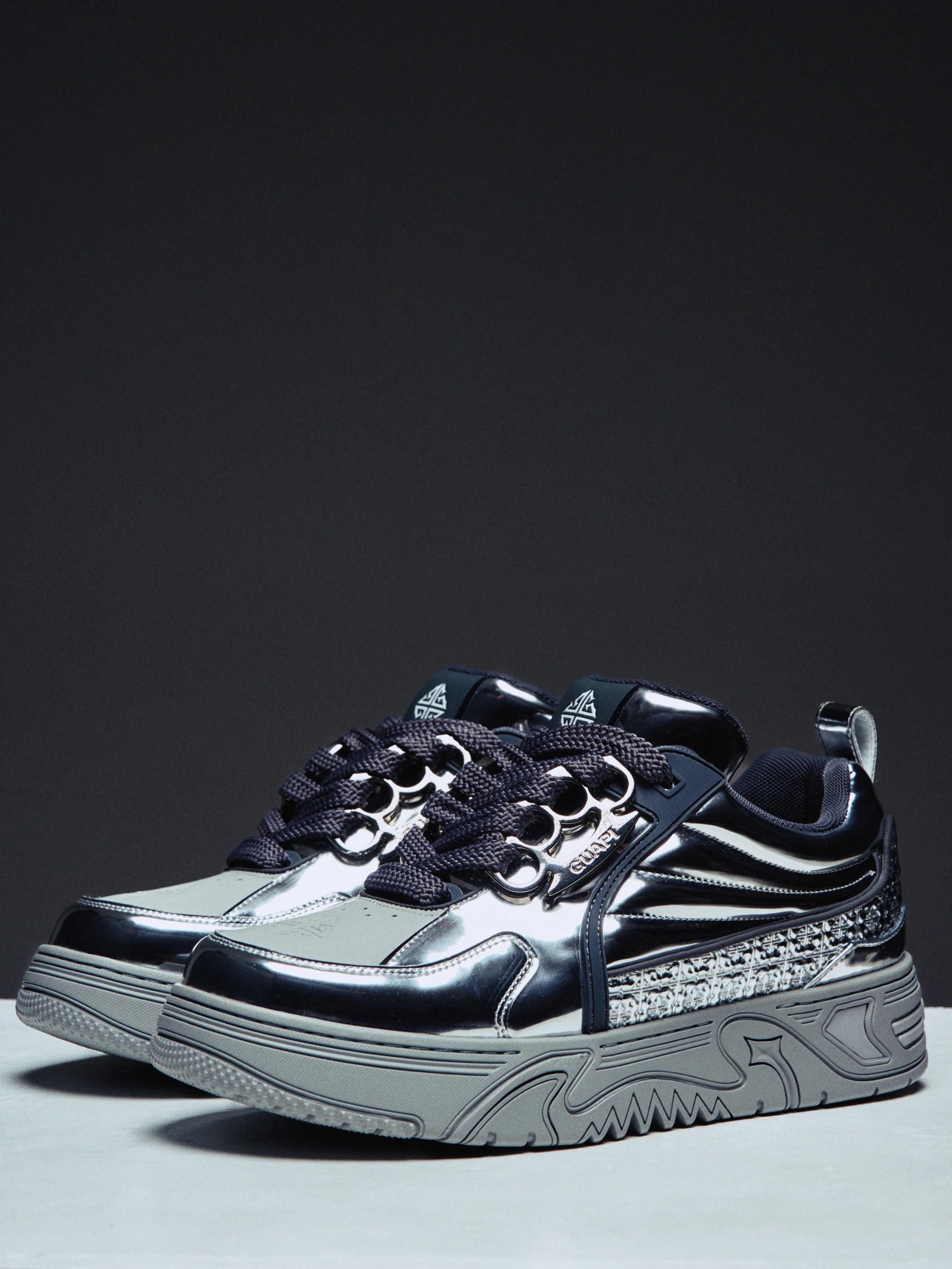 Guapi Chrome Skate Star, Metallic Leather Sneakers, Luxury Streetwear Sneakers, Designer Chrome Sneakers, Statement Fashion Sneakers, Guapi Statement Shoes.