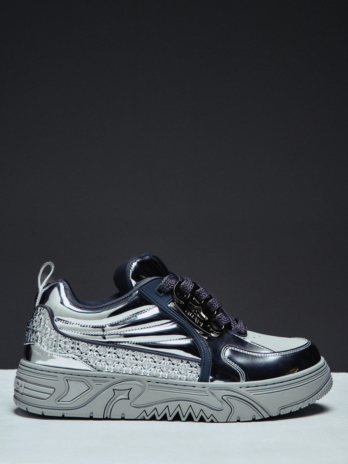 Guapi Chrome Skate Star, Metallic Leather Sneakers, Luxury Streetwear Sneakers, Designer Chrome Sneakers, Statement Fashion Sneakers, Guapi Statement Shoes.