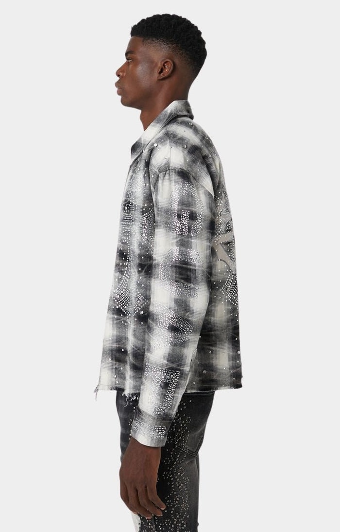 Guapi Cloud Grey Cross Flannel | Rhinestone Streetwear Flannel