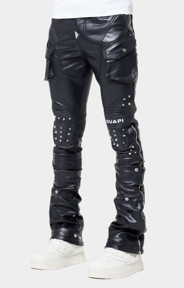 Coffin arc sculpted thigh paneling on Guapi leather pants.