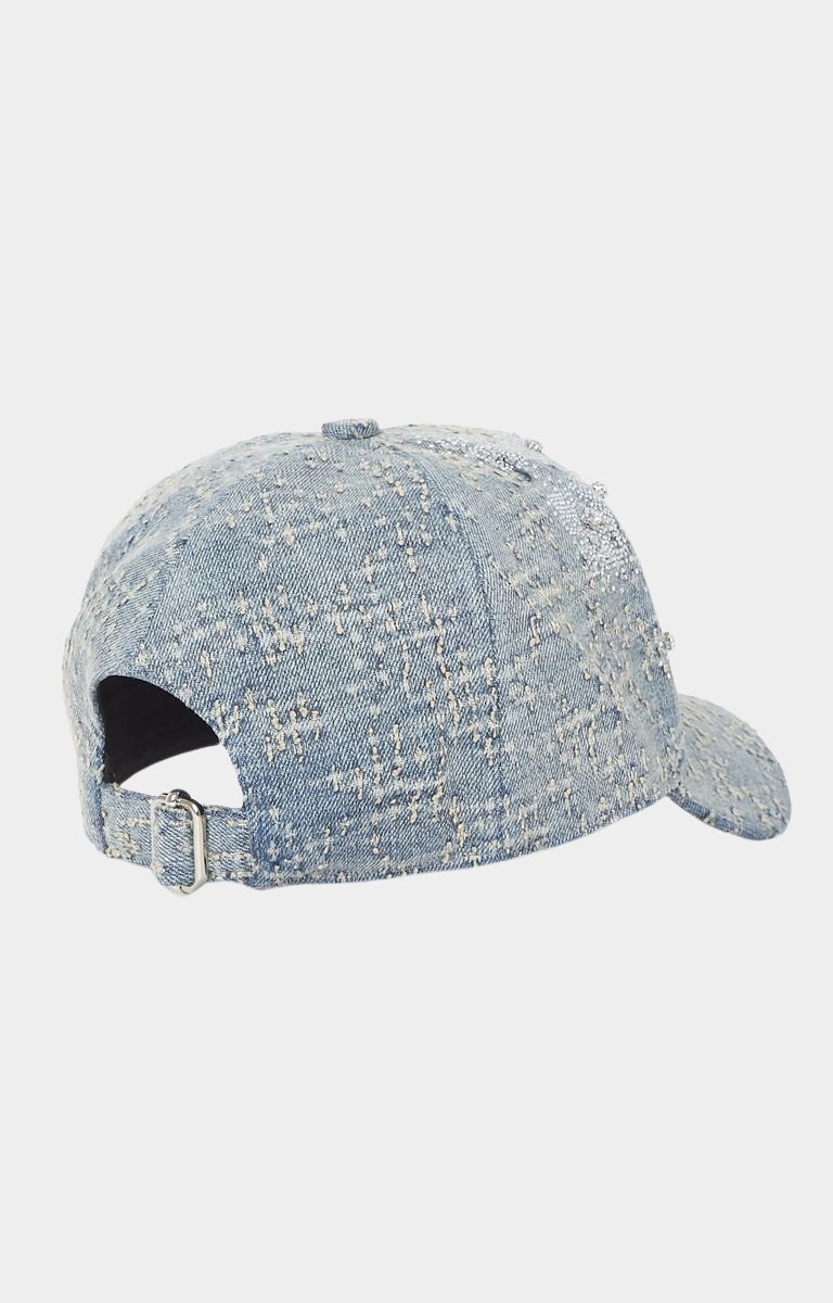 Back view of GUAPI denim cap with adjustable strap