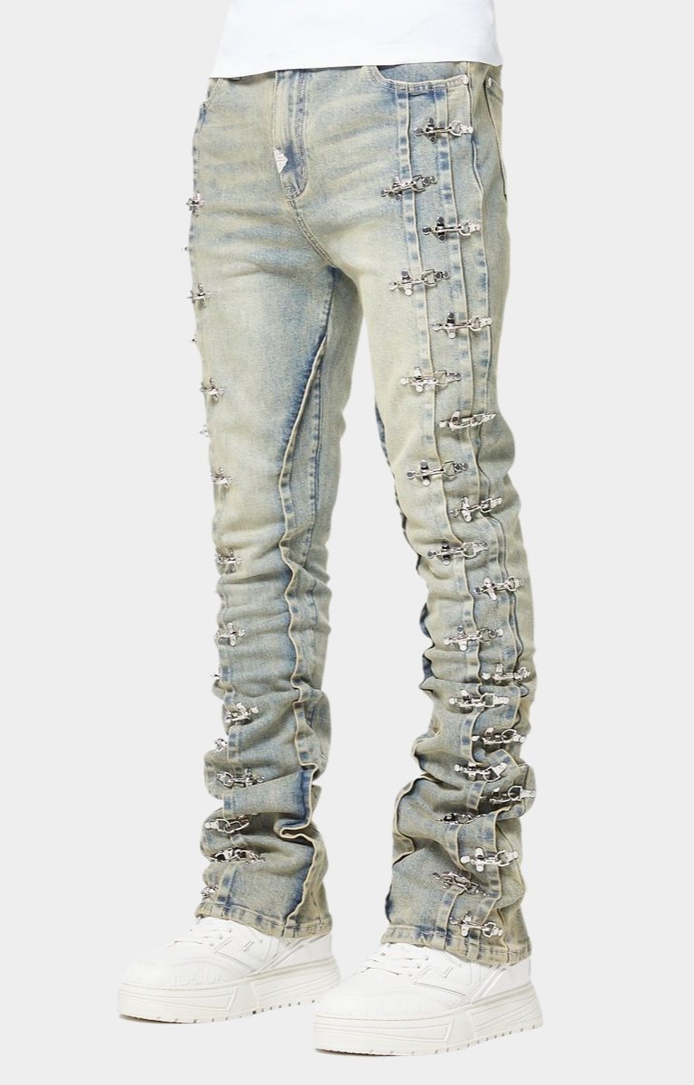 GUAPI Vintage Blue Aviation Clasp Denim side view. 
