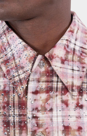 Guapi Eclipse Rhinestone Plaid Short Sleeve Shirt