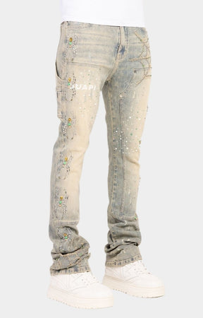 Guapi Designer denim jeans featuring hand-applied rhinestone embellishments