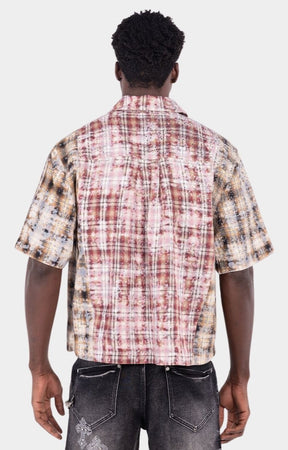 Guapi Eclipse rhinestone plaid short sleeve shirt back view.