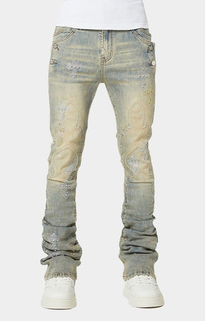 GUAPI Faded Cross Denim V2 front view with crystal crosses.